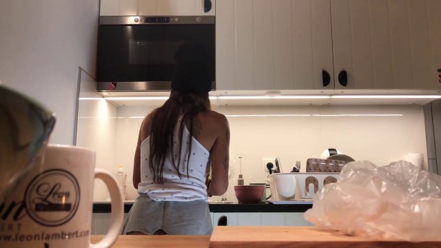 braless teen No Panties in the Kitchen finishes the Dishes