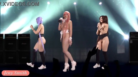 Naked Singer on stage. Virtual Reality public pussy flash