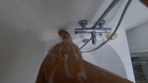Big-Ass Black Teen's Solo Shower Footjob on Webcam