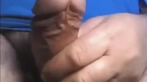 Daddy shows off his thick uncut cock on webcam