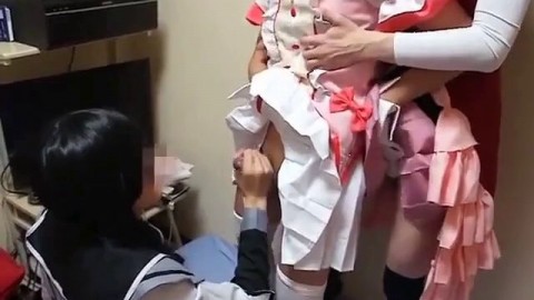 3 Japanese Crossdressers Jerk Off Together