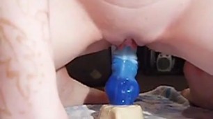 fucks herself blue dildos squirt