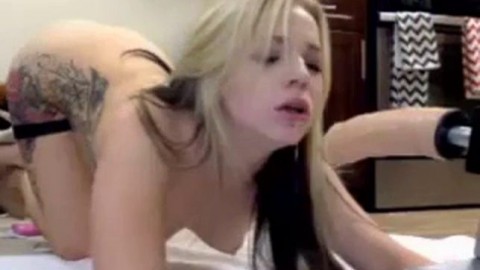 Blonde Coed Sloppy Deepthroats Dildo on Webcam