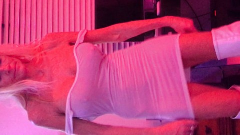 Sexyady Di 34DD Stripping in a shere white mini dress