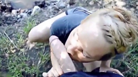 Blonde Amateur Blowjob by the Water with a Mouthful
