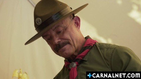 SCoutmaster Reece SCott as fucks scout Canyon COle inisde the tent