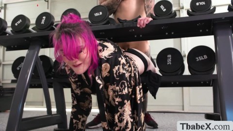 My hot TS Gym buddy got stucked in the barbell