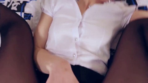 Real Multiple Orgasms - Schoolgirl in Torn Pantyhose Stays Home