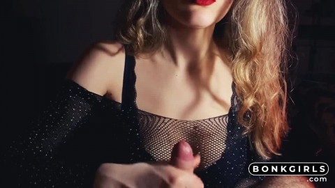 Beauty Jerks Off Boyfriend - Quick Cumshot on Vibrator