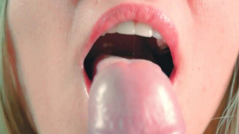 Close-up Tongue Teasing Blowjob by Blonde Amateur Milf