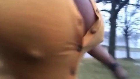 Huge Natural Black Tits Exposed Outdoors