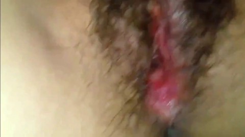 Hairy Pussy Gaped and Filled with Cum by Amateur Small-Tit MILF