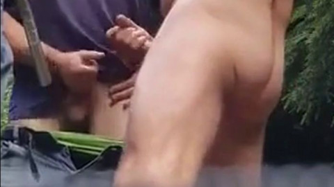 Three Daddies Stroking in the Woods