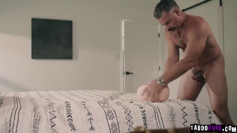 Stepdad Lusts for Stepdaughter Fucks Realistic Toy Blindfolded with Dirty Talk