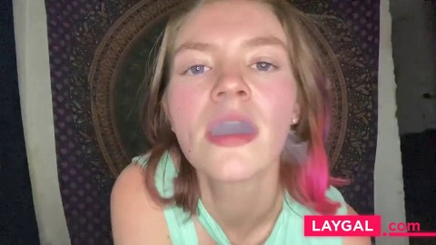 Smoking Weed Brunette Babe Counts Down to Cum