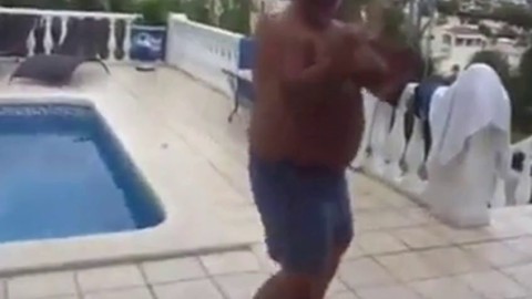 Fat Latin Daddy Strips Outdoors with His Bear