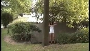 Almost nude French babe went out in the street because dirty whore needed to find a new lover