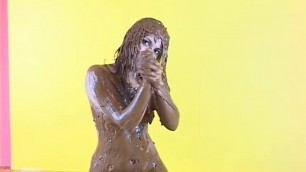 hot girl covered in messy chocolate
