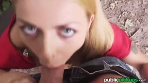 blonde with super ass licking balls and do Blowjob outdoors