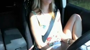 blonde milf hot masturbating her pussy while driving car