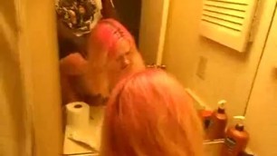 White babe with pink hair getting sex by bbc in bhroom