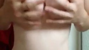 Wet shaved teen with a big dick tits squeeze pussy rub ameur