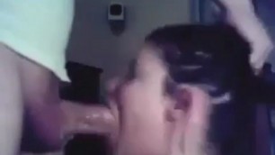 deeply shoves his cock into her dirty mouth